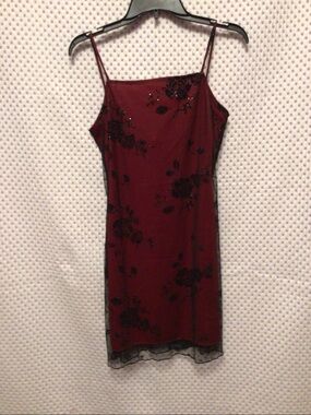 Steppin' Out Burgundy Slip Dress with Black Floral Sequin Detail